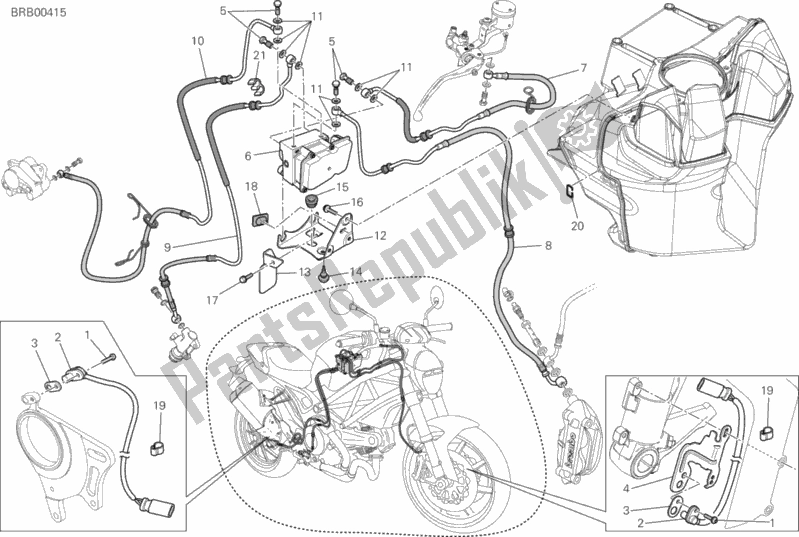 Alle onderdelen voor de Remsysteem Abs van de Ducati Monster 1100 EVO Anniversary USA 2013